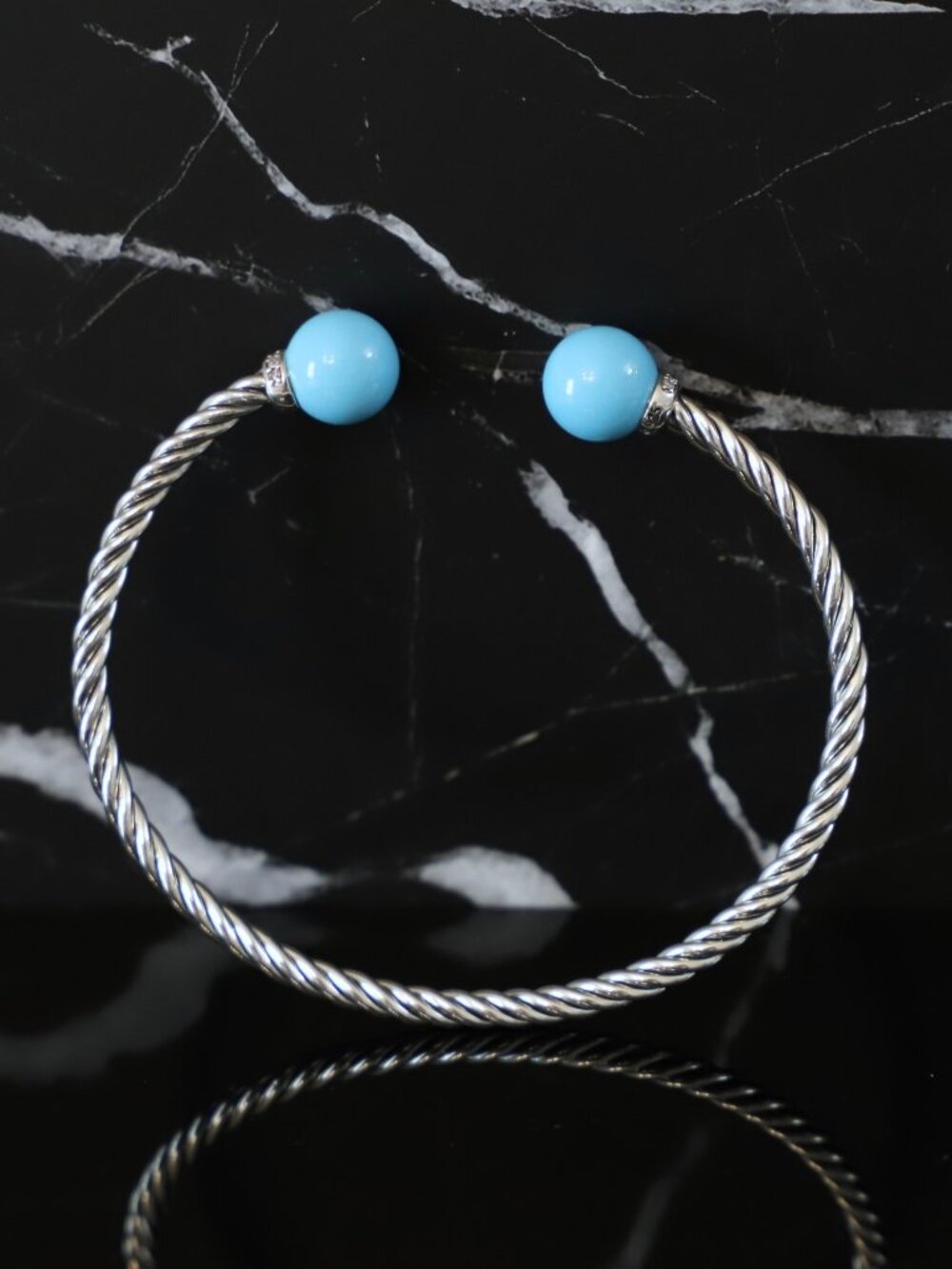 David Yurman Sterling Silver Solari Bracelet Turquoise with Diamonds size Medium